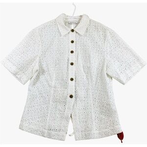 NWT | Rebecca Taylor Womens Lea Eyelet Back Tie Short Sleeve Blouse Size 2 White